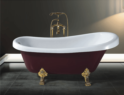 Freestanding Acrylic Classical Clawfoot Red Chinese Sex Soaking Tub with Floor Standing Faucet